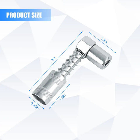 90 Degree Car Grease Coupler Adapter With 3 Jaw Right Angle Fittings for Tight Spots shown in detailed size view