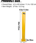 Rock Solid Steel Safety Bollard Heavy Duty Four Pack 48 Inch Tall Bright Yellow Traffic Posts dimensions and details