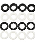 Top Notch Adjustable Plastic Eyelet Fasteners With 15 Millimeter Inner And 28 Millimeter Outer Fit Perfect For Canvas Repair And Fabric Patching In A Hella Strong 50 Piece Kit, black and white fasteners arranged
