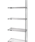 Heavy Duty Shop Grade Stainless Steel Wire Shelving Add On Kit with five expandable metal grid shelves 74 inches tall.