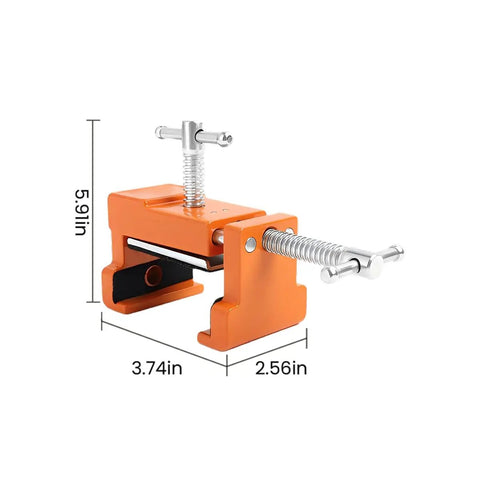 Precision Woodworking Clamp And Drilling Holding Clip with adjustable positioning in orange alloy, dimensions 5.9x3.74x2.56 inches.