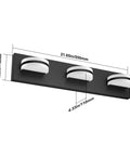 LED Modern Black Vanity Light With Acrylic Finish Over Mirror Three Light Bathroom Wall Fixture dimensions shown