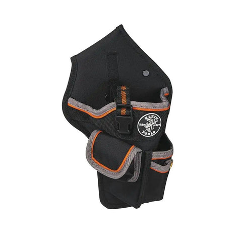Tradesman Pro Drill Pouch With Pockets for Tools and Bits, heavy duty 1680D ballistic weave, black with orange accents