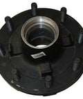 Complete Hub Assembly For 15K Trailer Axle, 8 On 275mm Bolt Circle, Includes Inner And Outer Bearings, Oil Seal, Cap, Lug Nuts, And Oil Bath Compatible Kit 008-401-90, black steel hub