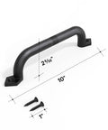 Ten Inch Barn Door Pull Handle Set, Rustic Black Solid Steel With Powder Coat Finish, Ergonomic Chamfered Edges, screws shown