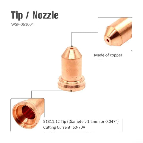 Copper nozzle from 60 Pack Plasma Cutter Consumables Kit For IPT-80 Torch Including 30 Electrodes 52558 And 30 Nozzles 51311.12 With 0.2mm Tips