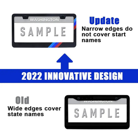 Matte Aluminum Alloy License Plate Frame Kit For BMW Front And Rear Mount with updated narrow edges design illustration