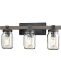 Mason Jar Wall Sconce With Faux Distressed Metal Finish, 3 Light Bath Vanity Lighting For Bedroom And Bathroom, ETL Listed Hardwired