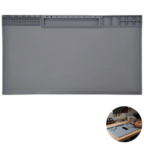 Pro Grade Silicone Electronics Repair Mat with Heat Resistant Anti Static Surface for Soldering and Phone Repair, gray, non-slip.