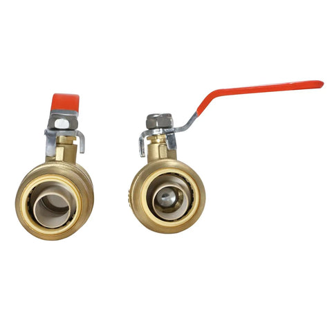 1 Inch Push Fit Ball Valves 5 Pack Brass Full Port Leak Free Shut Off With Push To Connect Design NSF ANSI 61 Certified Copper CPVC Or PEX Compatible Underground Ready Plumbing Fittings front view