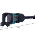 Heavy Duty One Inch Air Impact Wrench Churning Out Nineteen Hundred Ft Lbs Of Raw Torque With Three Forward Reverse Speeds and included sockets, 23.5" long.