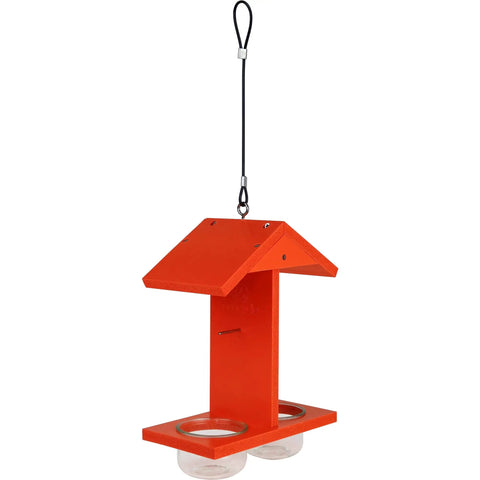Durable Recycled Plastic Citrus Sampler Oriole Bird Feeder With Dual Sided Feeding 2 Removable Glass Dishes And Fruit Spikes 0.4 Quart Capacity