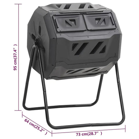 Front view of Dual Chamber Compost Bin 42.3 Gal With 360 Degree Spin, Rotating Tumbler For Fast Garden And Kitchen Waste Decomposition