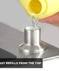 Stainless Steel Built In Kitchen Soap Dispenser With Brushed Nickel Finish Top Refill Design Large Thirteen Point Five Ounce Bottle