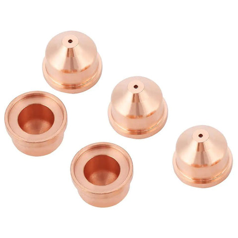 Jiawu Plasma Cutter Nozzle Premium Copper Torch Tip 5 Pcs for carbon steel stainless aluminum cutting, 32mm size, metallic copper material.