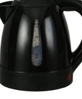 RigReady 24V 250W Portable Electric Kettle For Trucks And Rv Quick Heat Water Heater shiny black kettle with a measurement scale.