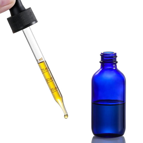 Dead Simple 2 Oz Dark Blue Glass Dropper Bottles, 4 Pack With Exact 1Ml Calibrated Eyedroppers, No Drama Silicone Caps For Essential Oils, DIY Tinctures, And Slick Beauty Blends
