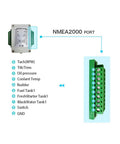 Wiring diagram for Plug And Play NMEA2000 Converter For Boats And Yachts, Converts Analog Signals To NMEA2000, IP67 sensor box.