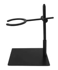 Heavy Duty Aluminum Pour Over Coffee Stand Adjustable Height And Angle Portable Dripper Holder, black metal design on flat base.