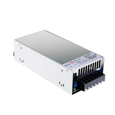 Powerhouse 1000W 24V 42A AC DC Switching Power Supply With Single Output HRPG-1000-24, PFC Enabled, Remote Sensing, DC OK Signal, 89% Efficiency, Ultra Low No-Load Under 0.75W, Withstanding 300VAC Surge for 5 Seconds, Built for Industrial Controls silver metal housing with terminal block