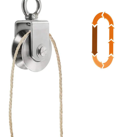 Two Pack V Groove Caster Wheels Beast Mode Heavy Duty Track Pulley System with stainless steel, rope looped around roller.
