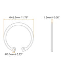 Diagram showing 20 Piece Premium 304 Stainless Steel Internal Retaining Ring Circlips dimensions 45.5mm diameter, 1.5mm thickness.