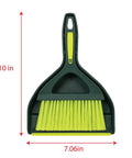 Mini Dustpan And Brush Set With Snap On Nesting Design Compact Portable Handy Broom in green showing dimensions 10x7.06 inches