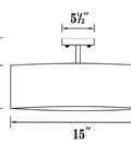 Diagram of Cool 15 Inch Drum Light Semi Flush Mount Ceiling Light Fixture With White Fabric Drum Shade And Brass Finish