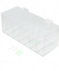 Slick Acrylic Label Organizer With Split Dividers To Keep Ya Organized And Ditch The Clutter Clear Hinged Dispenser Box with multiple compartments.