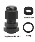 Long Thread PG13.5 Plastic Cable Gland Nylon with rubber seal and O-ring, part of 10 pack, weatherproof IP68, 6mm to 12mm cord grip.