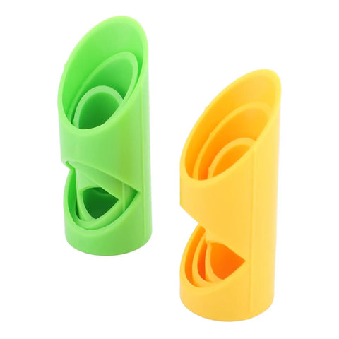 Easy Peasy Foam Pipe Cutter Tool 6 Pack For Quick Insulation Cutting In Home And Industrial Projects Durable Plastic Design For No Fuss Snug Fit Installations, shown in green and yellow plastic