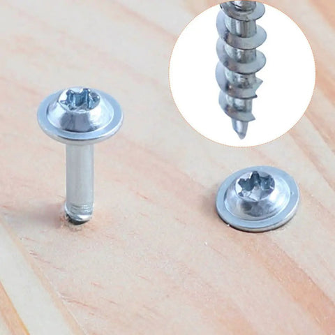 Close-up of Pocket Hole Screws Self Tapping Torx T20 Coarse Thread Wood Screws 1 1 4 Inch 32mm Silver on wood surface