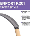 Zenport K201 One Handed Berry Harvest Sickle Knife with 4.5 Inch Curved Serrated Carbon Steel Blade for Easy Field Harvesting