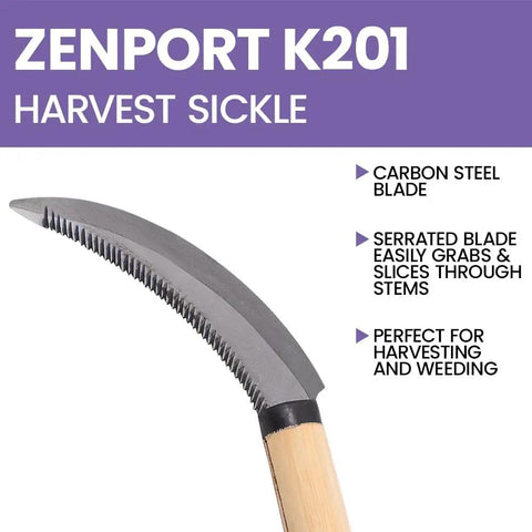 Zenport K201 One Handed Berry Harvest Sickle Knife with 4.5 Inch Curved Serrated Carbon Steel Blade for Easy Field Harvesting