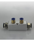 30x30mm 2 Way Pneumatic Air Manifold Splitter With Push Fit Coupler For Quick Connects And DIY Pneumatic Lines front view