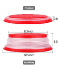 Red Collapsible Microwave Splatter Cover With Easy Grip Handle BPA Free TPR And PP Dishwasher Safe 10.5 Inch dimensions diagram