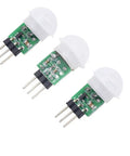Three Pack Dope AM312 Pyroelectric PIR Motion Sensor Module for DIY Projects, showing compact design and plug-and-play capability.