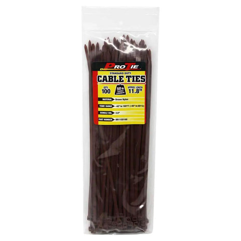 Standard Duty Self-Locking UV Nylon Cable Ties For Indoor Use 11.8 Inch 50 Lb Tensile Brown Nylon 100 Pack Perfect For Home Garage Shop Organization Gardening Electrical Installations Indoor Outdoor Projects