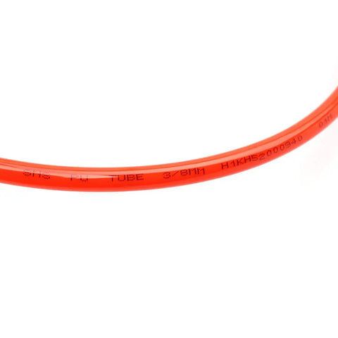 Close-up of Orange PU Pneumatic Air Tubing Hose Three Eighths Inch Diameter Ten Meter Length for fluid transfer