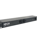 Isobar 12-Outlet Rackmount Surge Protected PDU Power Strip with 15A 120V, front view, showing power outlets and indicators