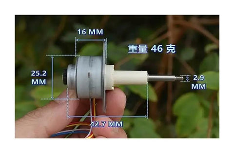 Close-up of 25mm Precision Linear Actuator with Stepper Drive, 20mm Stroke, held in hand, showing measurements for DIY Makers and CNC builds.