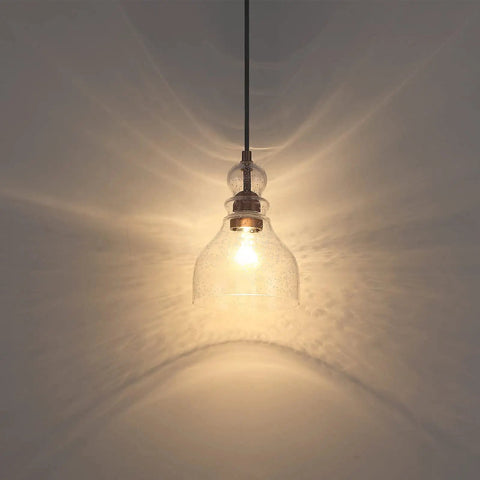 Lit Dope Industrial Farmhouse Glass Pendant Lights 6.5 Inch Hand Blown Seeded Glass Washed Copper Finish 2 Pack Ceiling Light