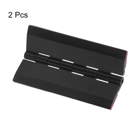 Pair Of Hella Durable Acrylic Hinges For Cabinets Drawers And Displays 75X45Mm Self Adhesive Black Piano Folding Hinges close up view