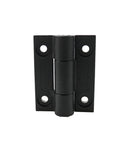 Flat open torque hinge, black metal, two-plate mounting with four screw holes