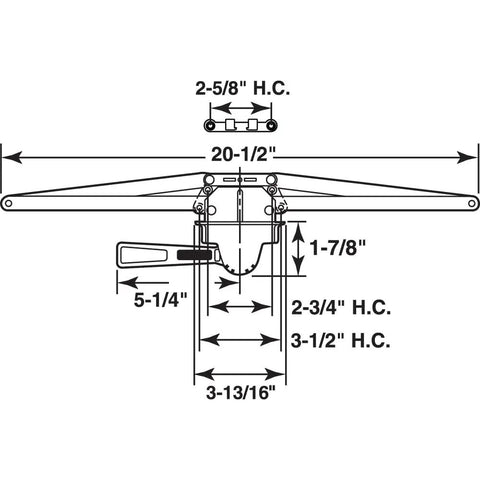 Diagram of Bronze Diecast Awning Window Single Pull Operator Twenty Point Five Inch EGard Corrosion Resistant Zinc Finish