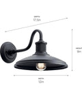 Allenbury 12 Inch One Light Outdoor Wall Light With Textured Black Finish, Weatherproof Exterior Lantern side view, dimensions shown