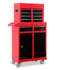 Red and black Five Drawer Rolling Tool Chest With Lockable Cabinet On Heavy Duty Wheels For Garage And Workshop Detachable Removable Tool