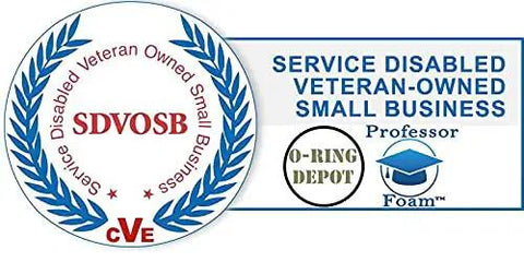 Service Disabled Veteran-Owned Small Business logo with SDVOSB seal and Professor Foam O-Ring Depot branding.