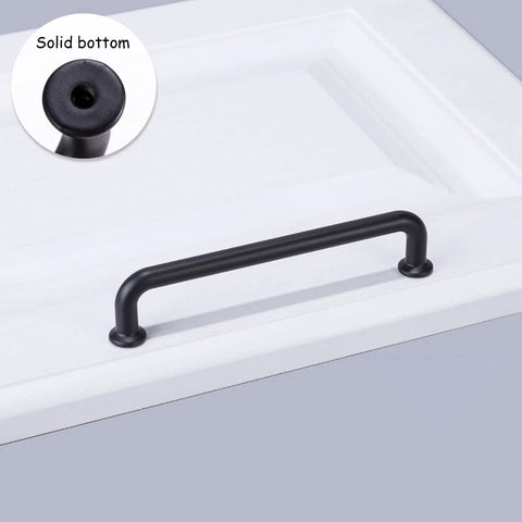Close-up of 10 Pack Matte Black Kitchen Cabinet Pulls 5 Inch Center To Center 128mm Zinc Alloy Solid Round Drawer Handles installed
