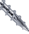 Close-up of sharp tip and threads on Beefy Heavy Duty Pocket Hole Screws 7 By One And One Quarter Inch Coarse Thread Torx Drive.